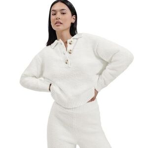 UGG Mowery Cozy Knit Half Placket Top in White Neutral Casual Comfy Women's S